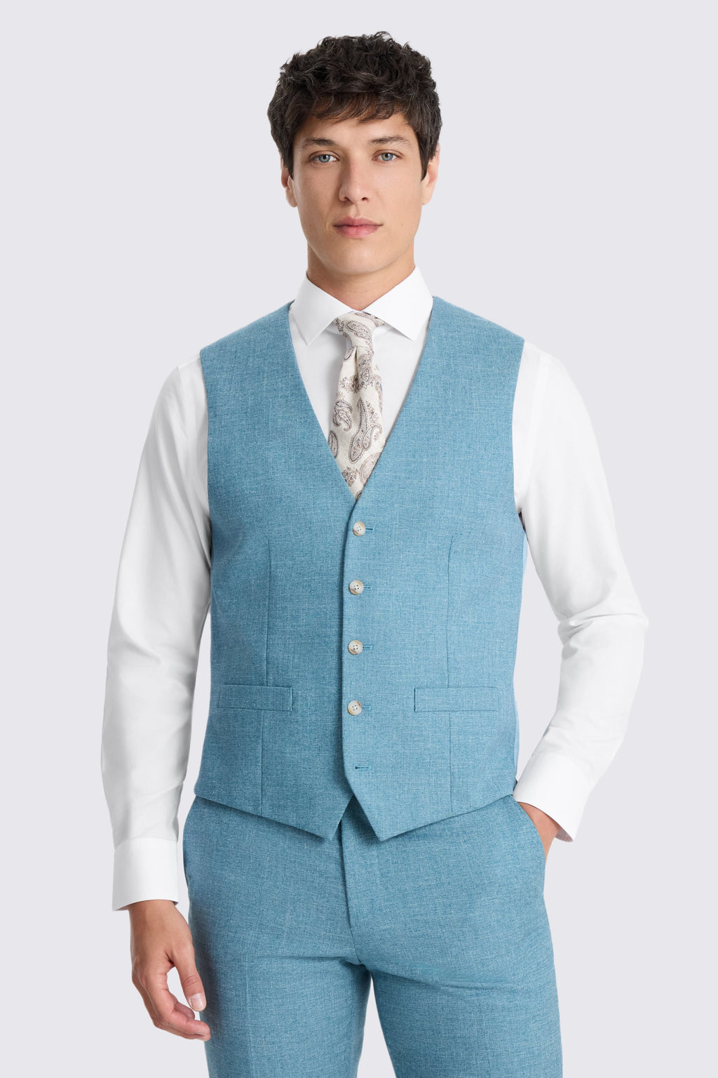 Tailored Fit Teal Slub Suit