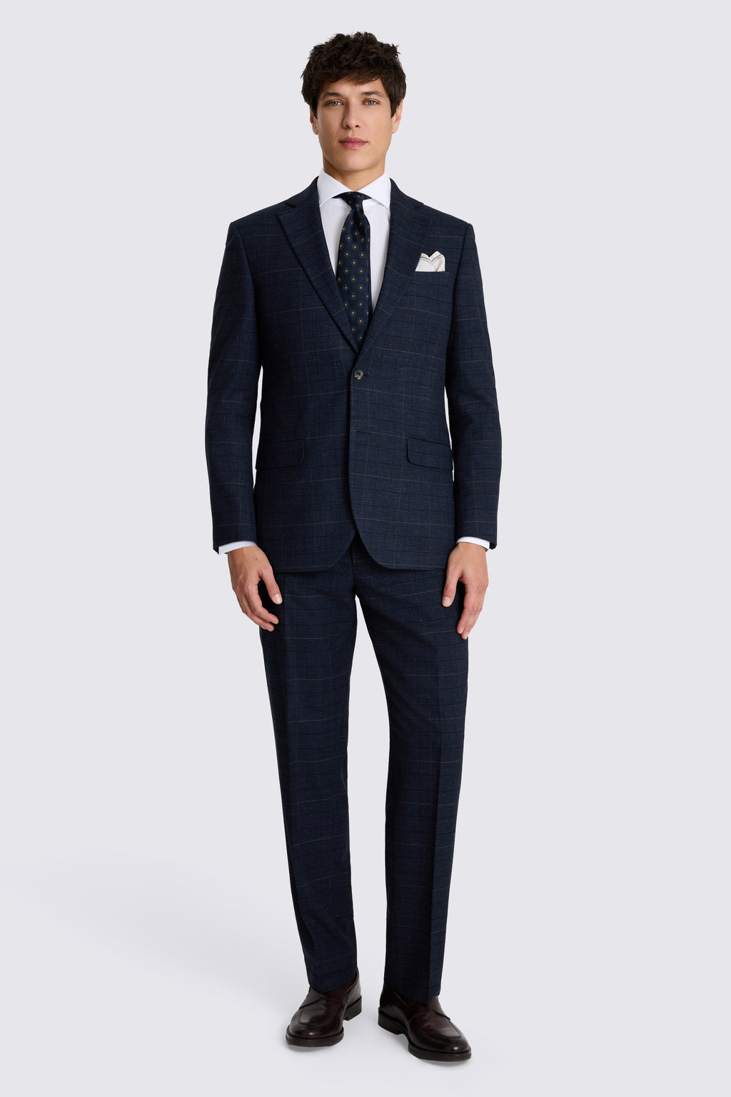 Regular Fit Navy Black Check Suit