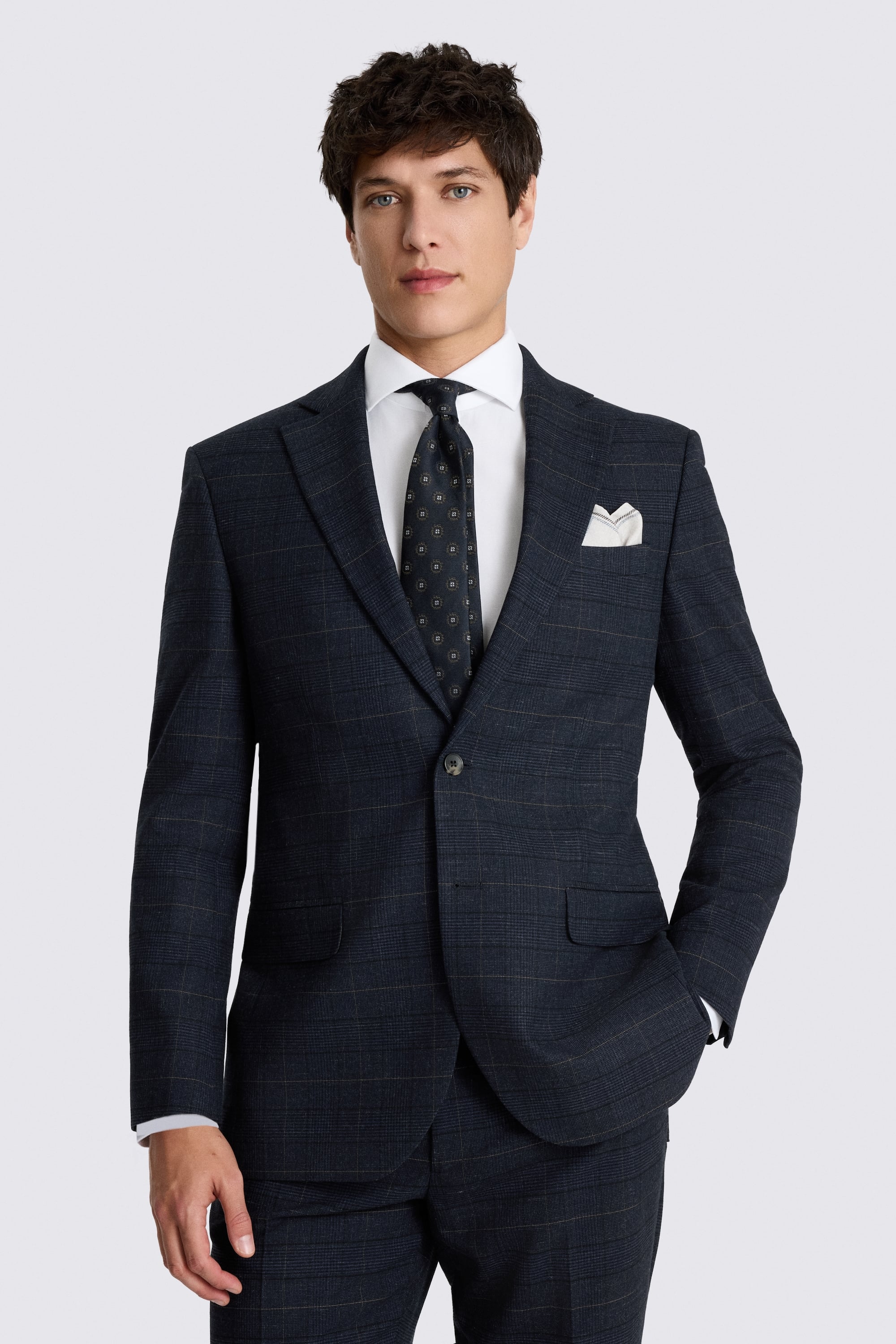 Regular Fit Navy Black Check Suit