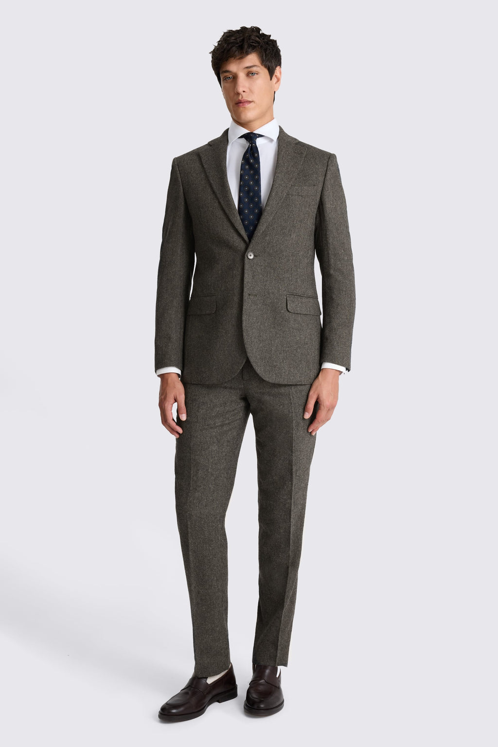 Tailored Fit Olive Herringbone Suit