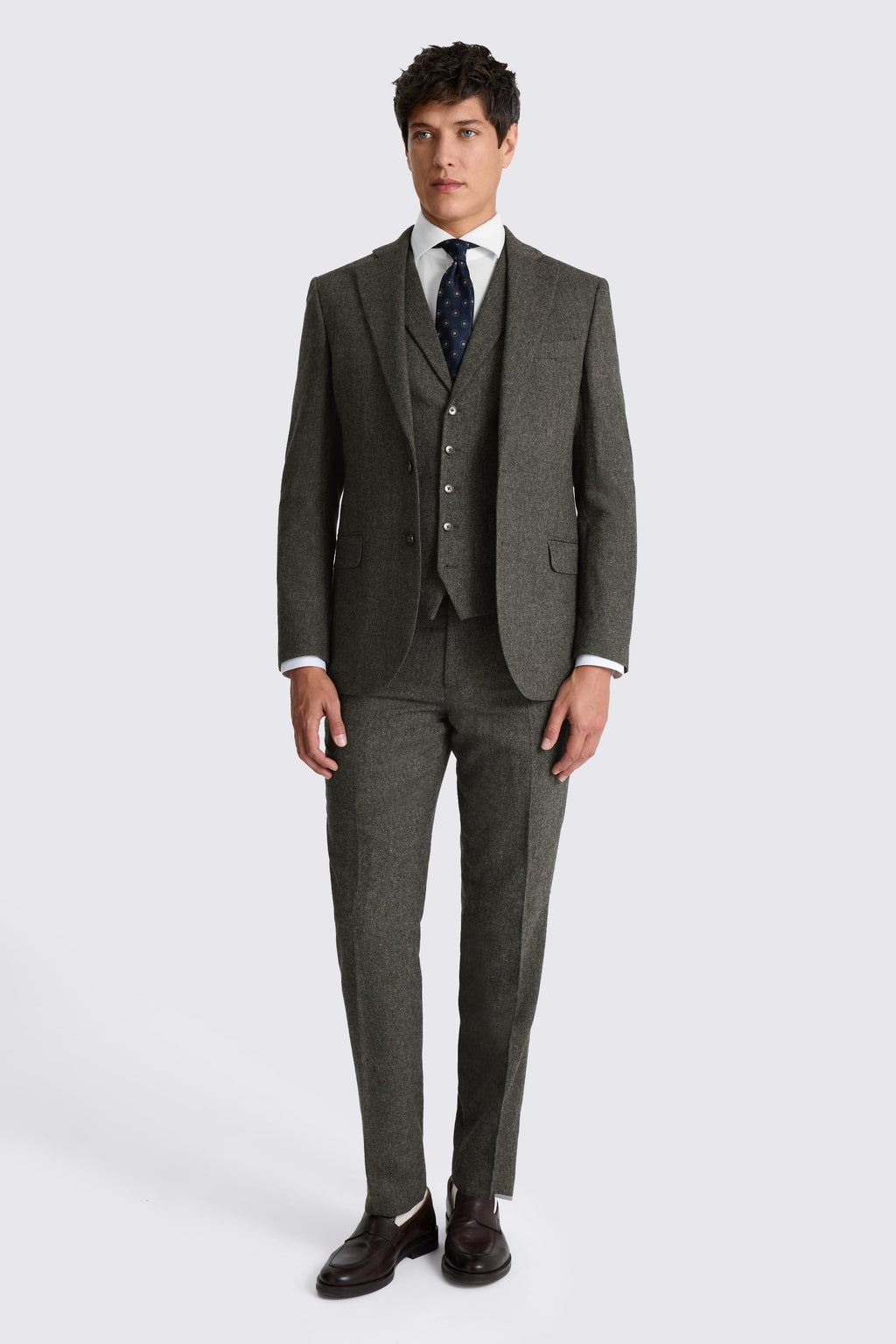Tailored Fit Olive Herringbone Suit