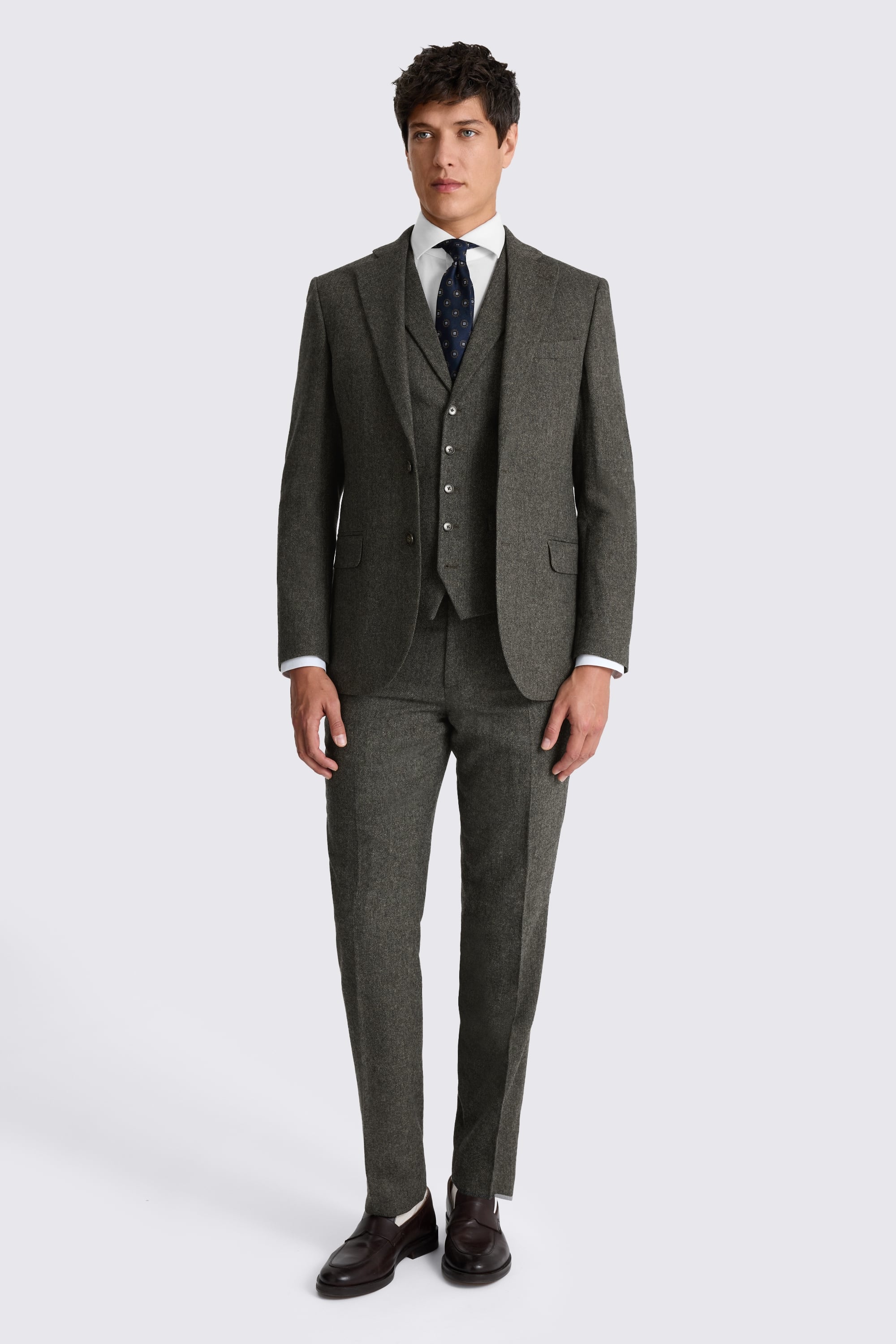 Tailored Fit Olive Herringbone Suit