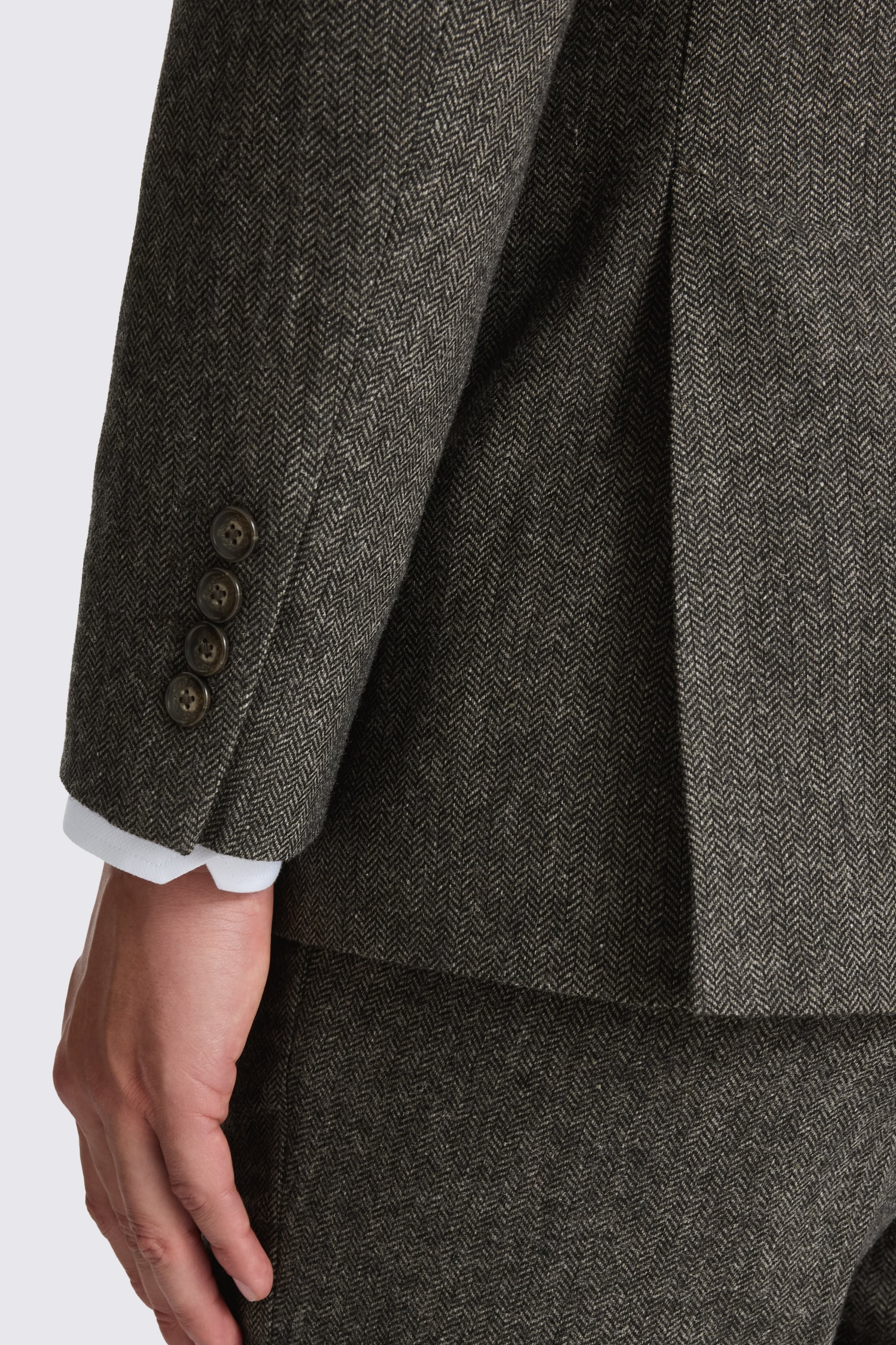 Tailored Fit Olive Herringbone Suit