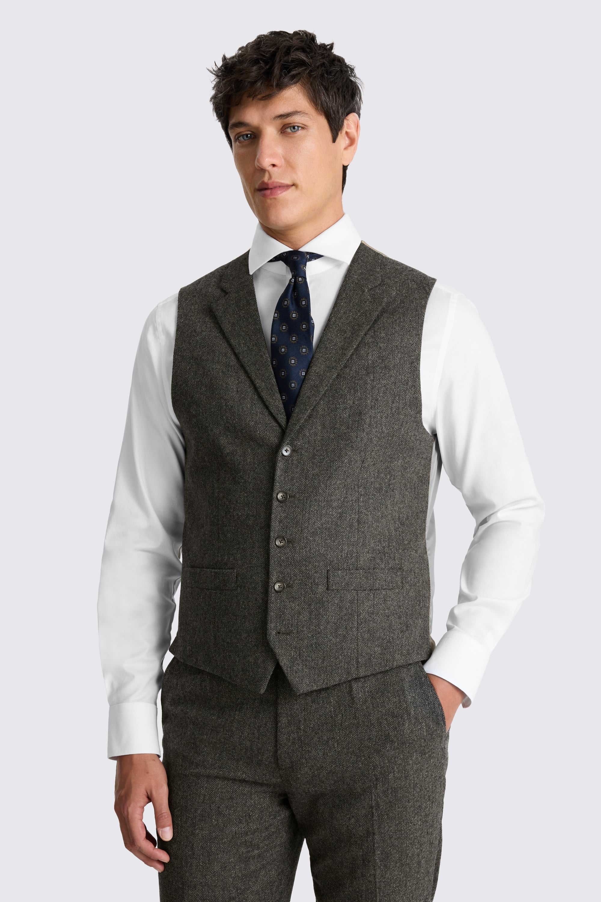 Tailored Fit Olive Herringbone Suit