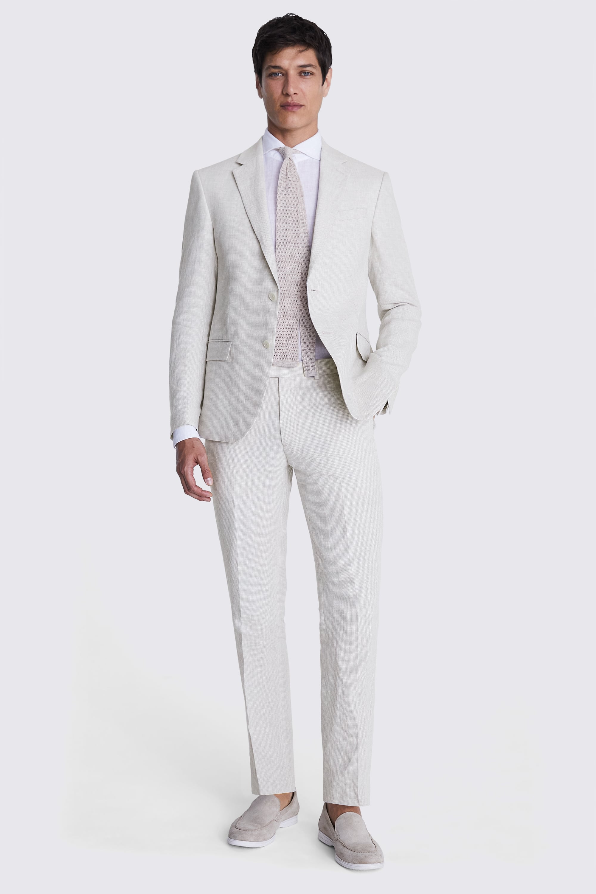 Slim Fit Stone Puppytooth Linen Suit