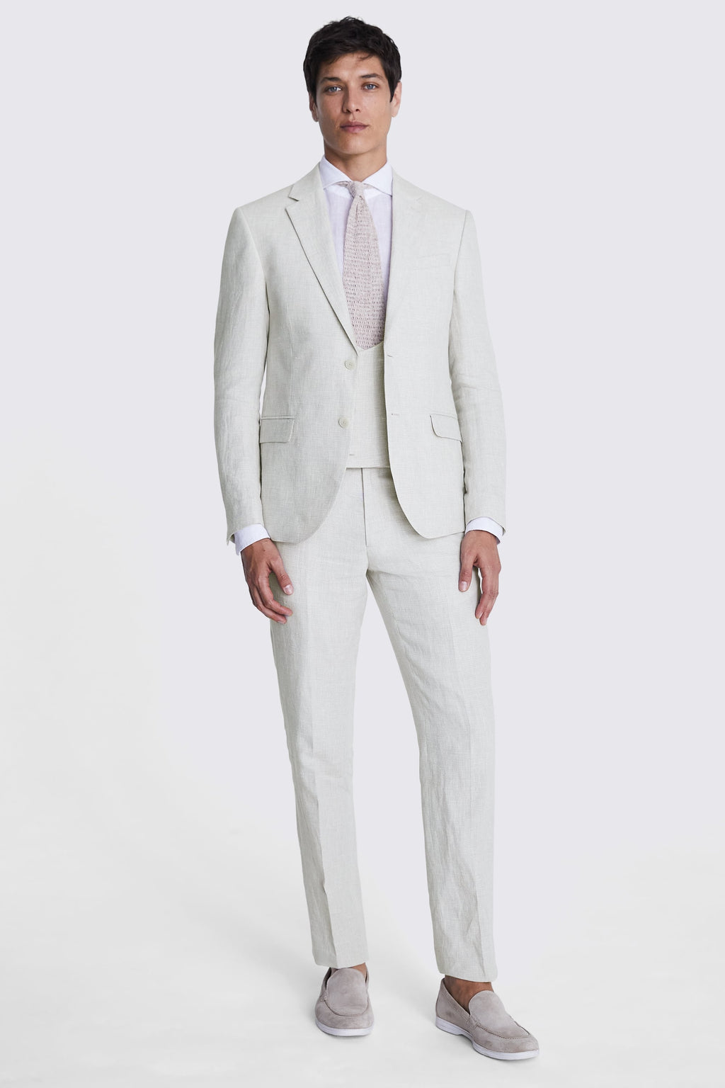 Slim Fit Stone Puppytooth Linen Suit