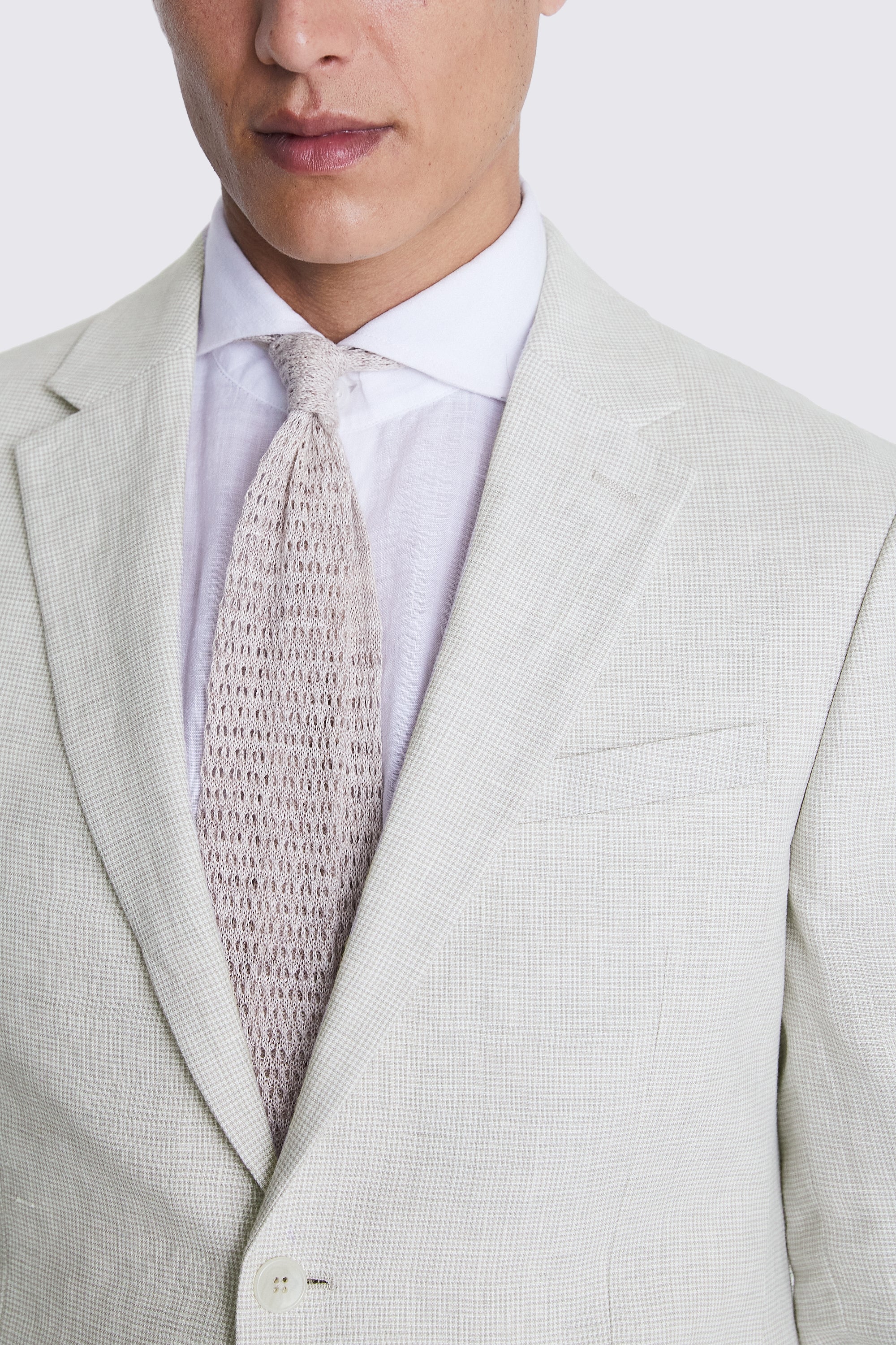Slim Fit Stone Puppytooth Linen Suit