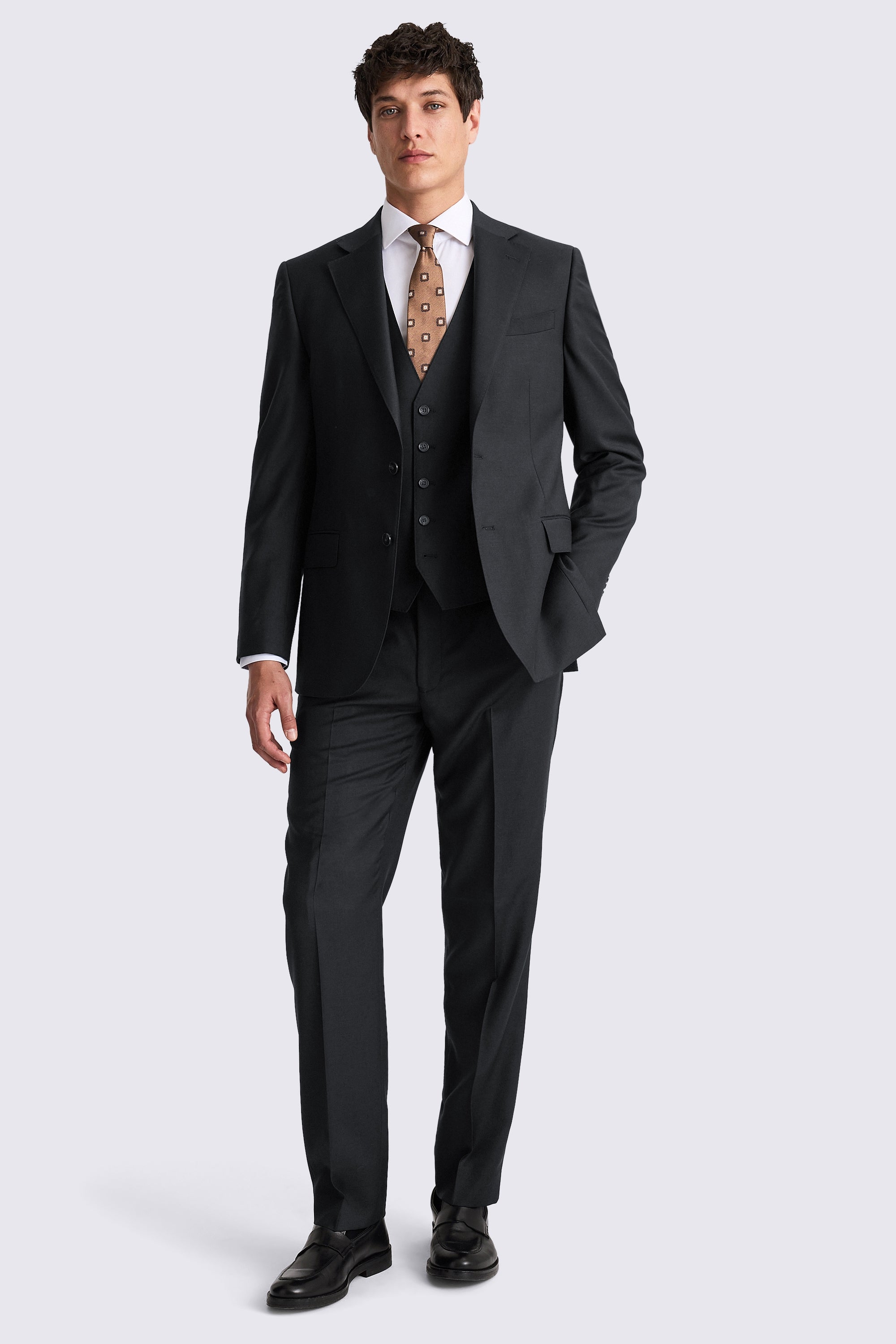 Regular Fit Black Twill Suit