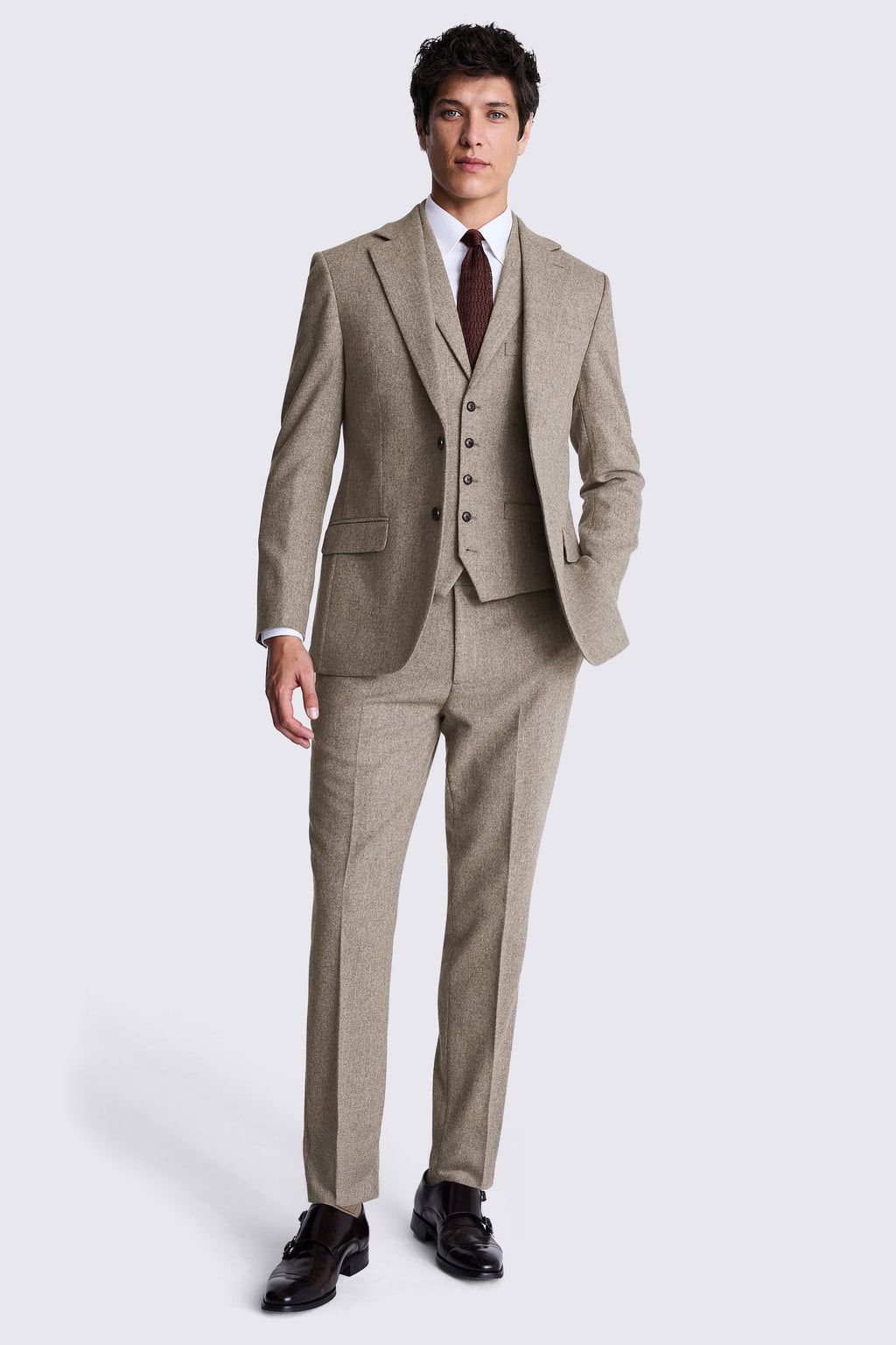 Tailored Fit Stone Donegal Tweed Suit