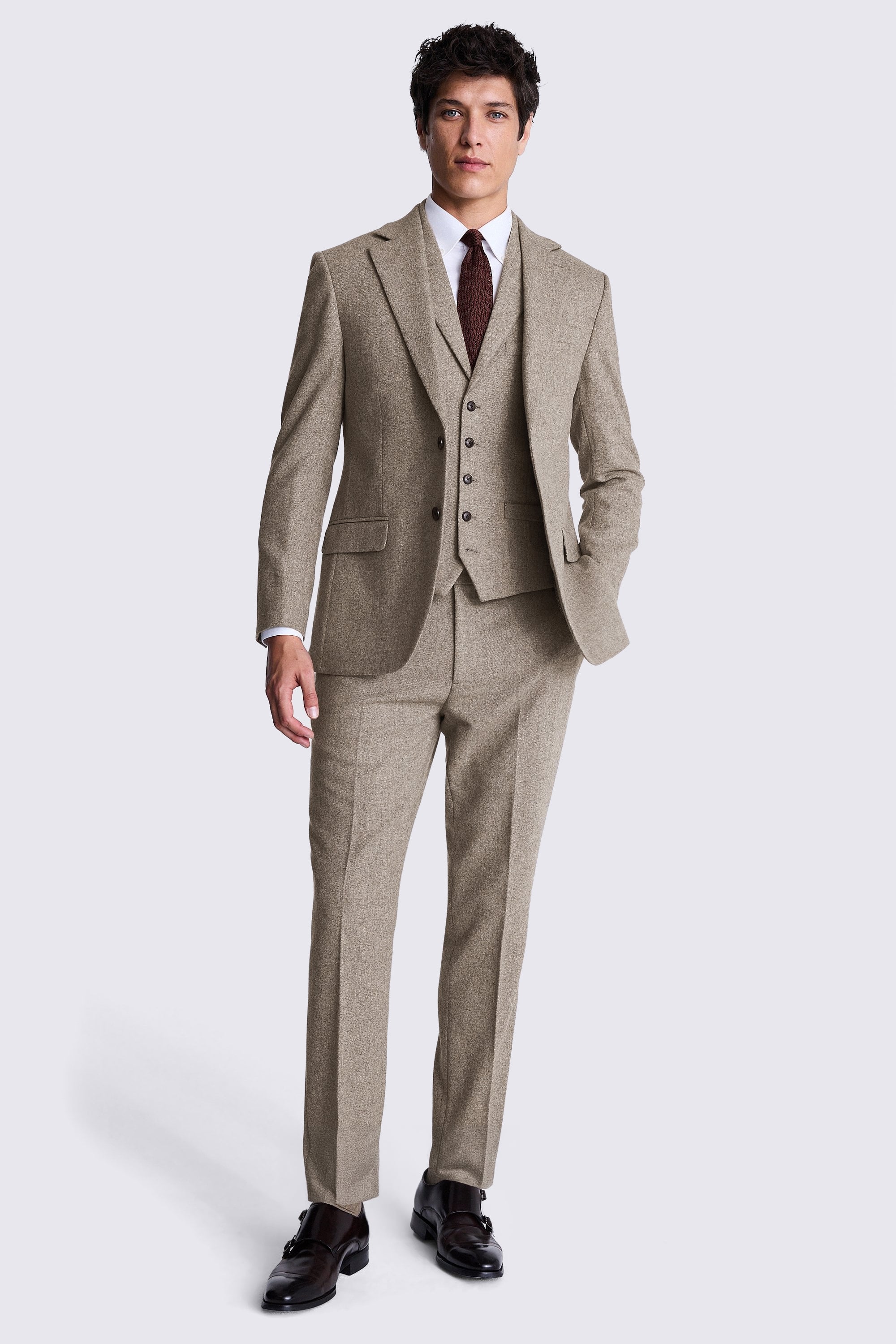 Tailored Fit Stone Donegal Tweed Suit