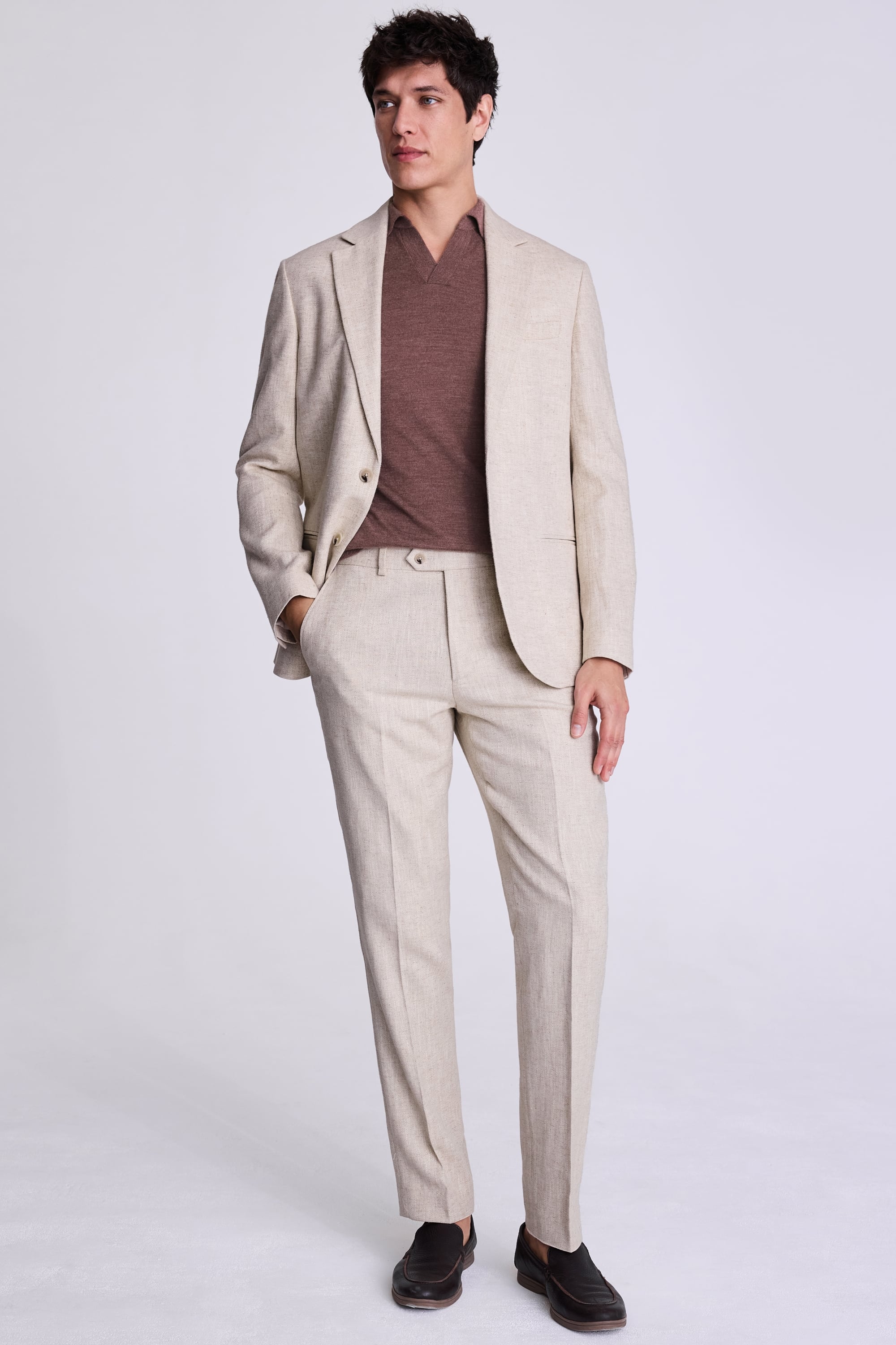 Tailored Fit Ecru Herringbone Suit