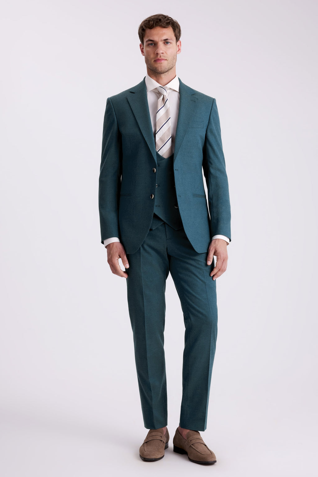 Tailored Fit Teal Flannel Suit