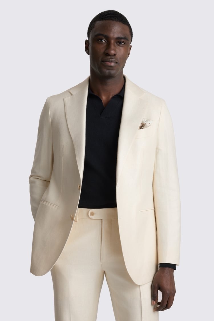 Italian Tailored Fit Off White Twill Suit
