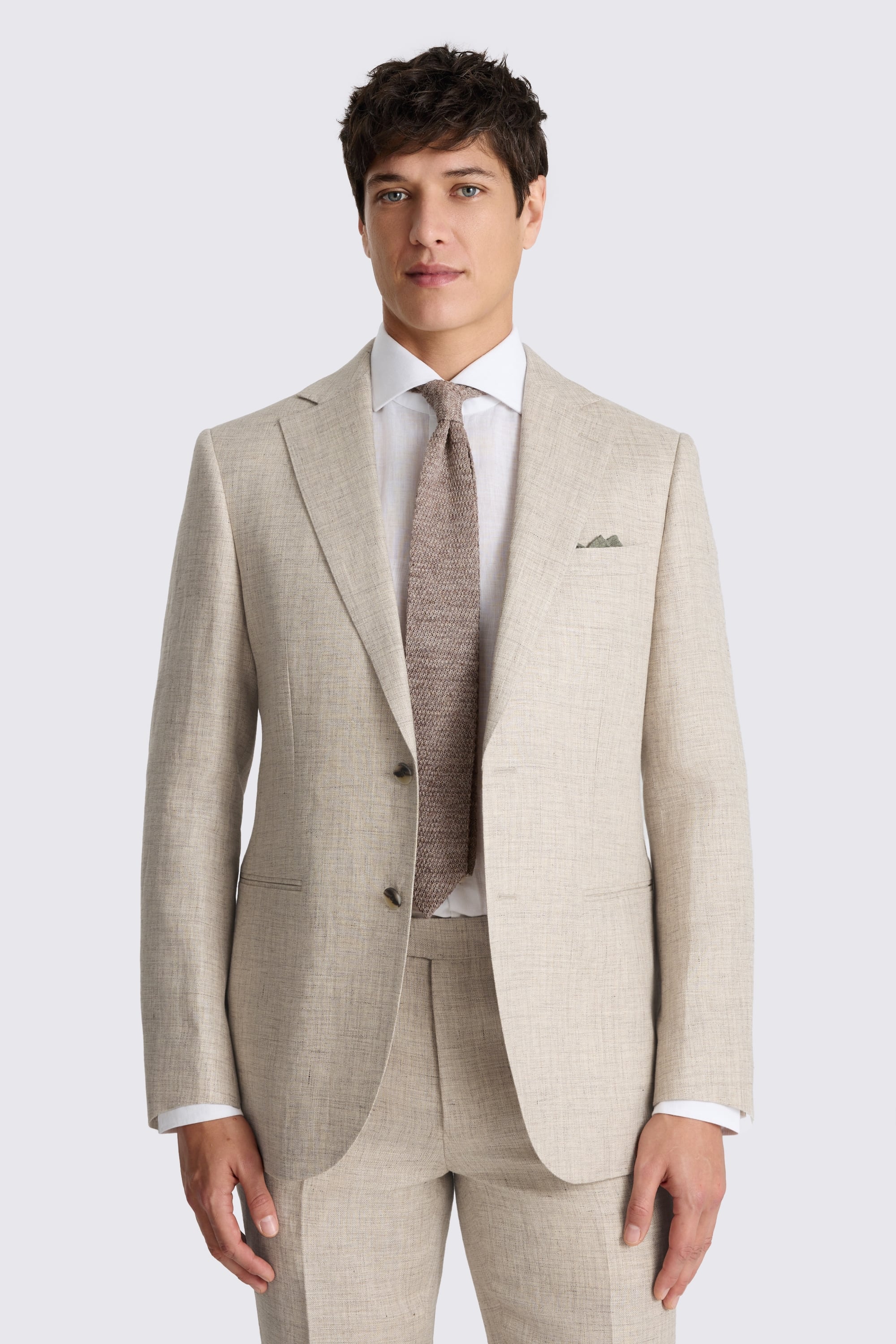 Tailored Fit Neutral Linen Suit