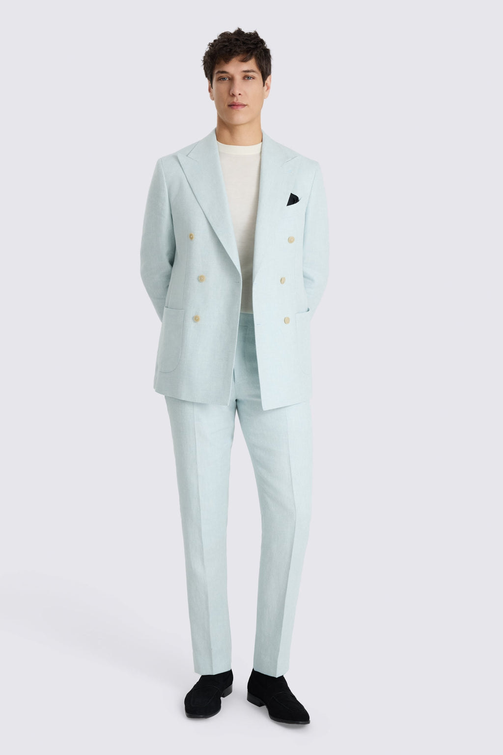 Italian Tailored Fit Aqua Linen-blend Suit