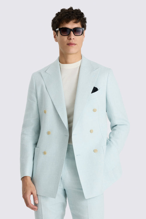 Italian Tailored Fit Aqua Linen-blend Suit