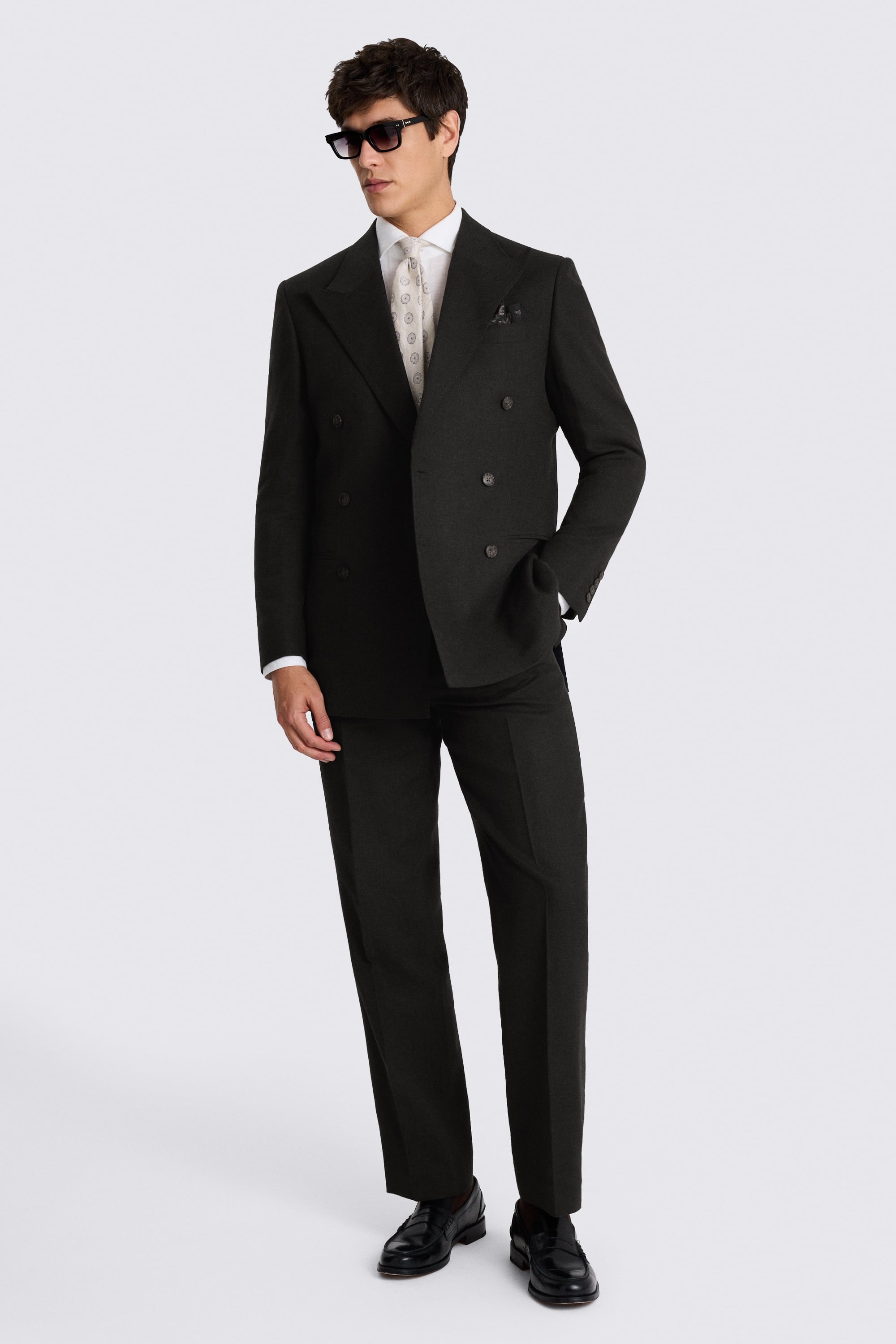 Relaxed Fit Black Twill Linen Cotton Suit