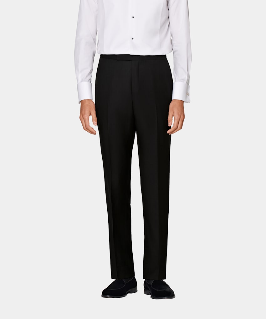 Black Slim Leg Straight Tuxedo Trousers