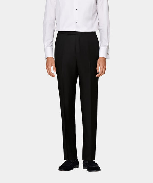 Black Slim Leg Straight Tuxedo Trousers