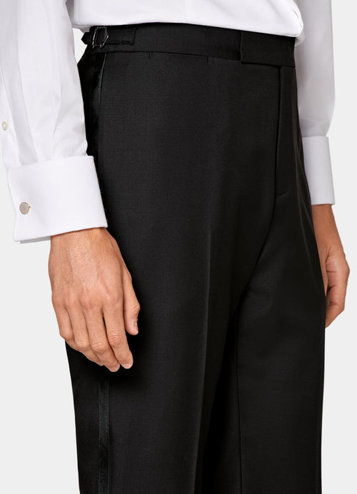 Black Slim Leg Straight Tuxedo Trousers