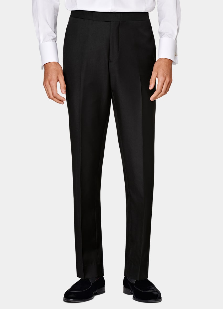 Black Slim Leg Straight Tuxedo Trousers