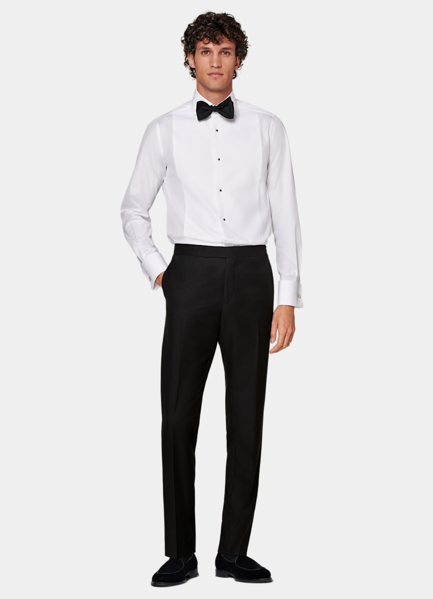 Black Slim Leg Straight Tuxedo Trousers