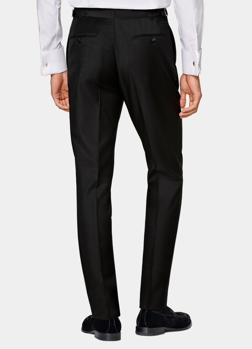 Black Slim Leg Straight Tuxedo Trousers