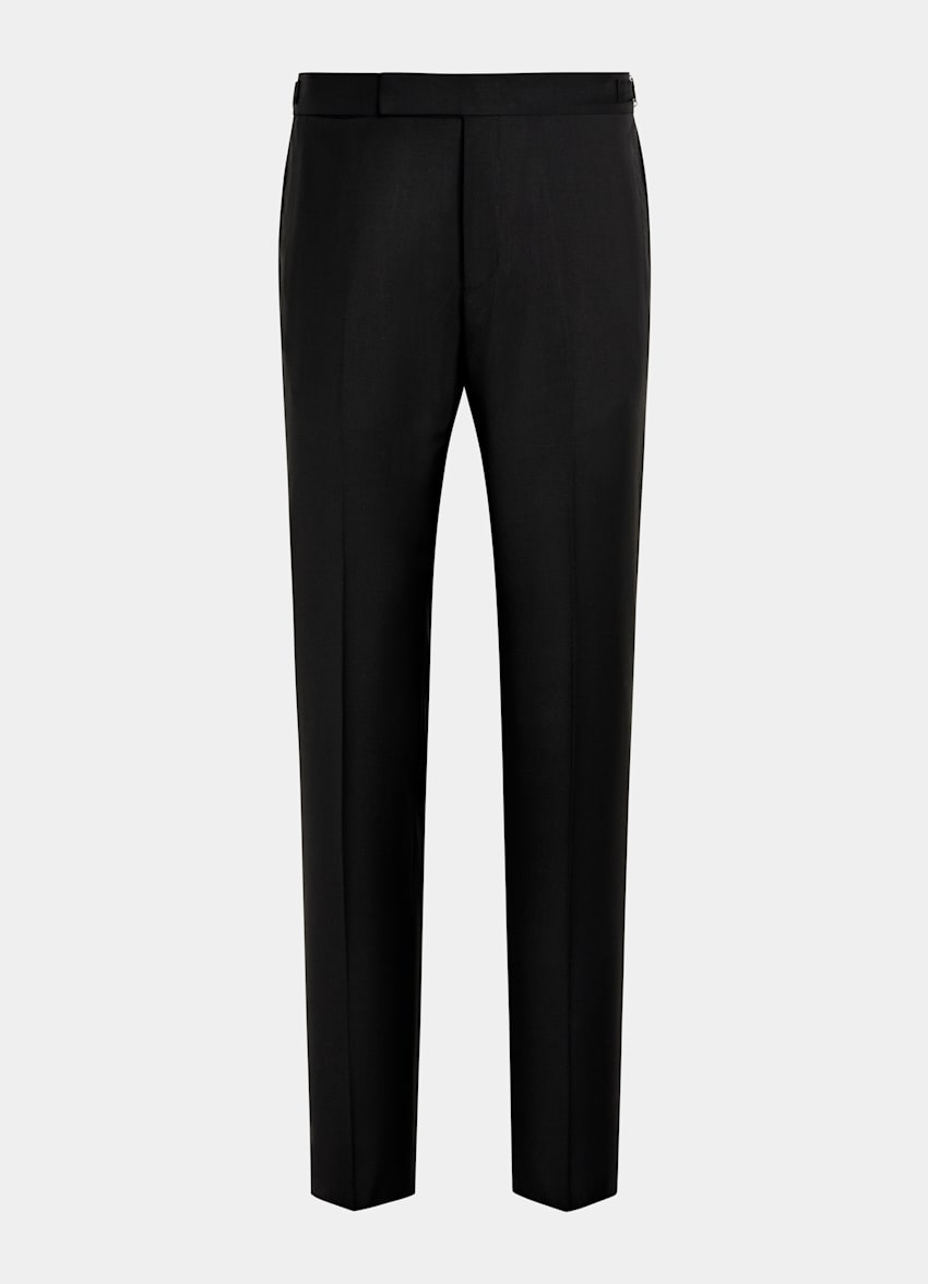 Black Slim Leg Straight Tuxedo Trousers