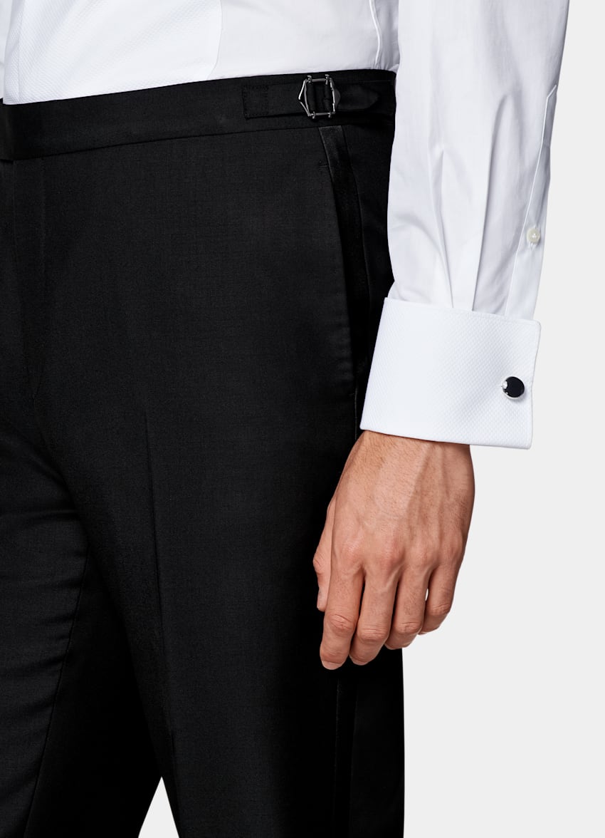 Black Slim Leg Straight Tuxedo Trousers