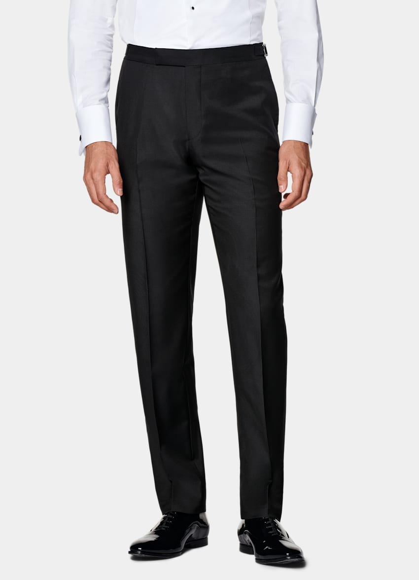Black Slim Leg Straight Tuxedo Trousers