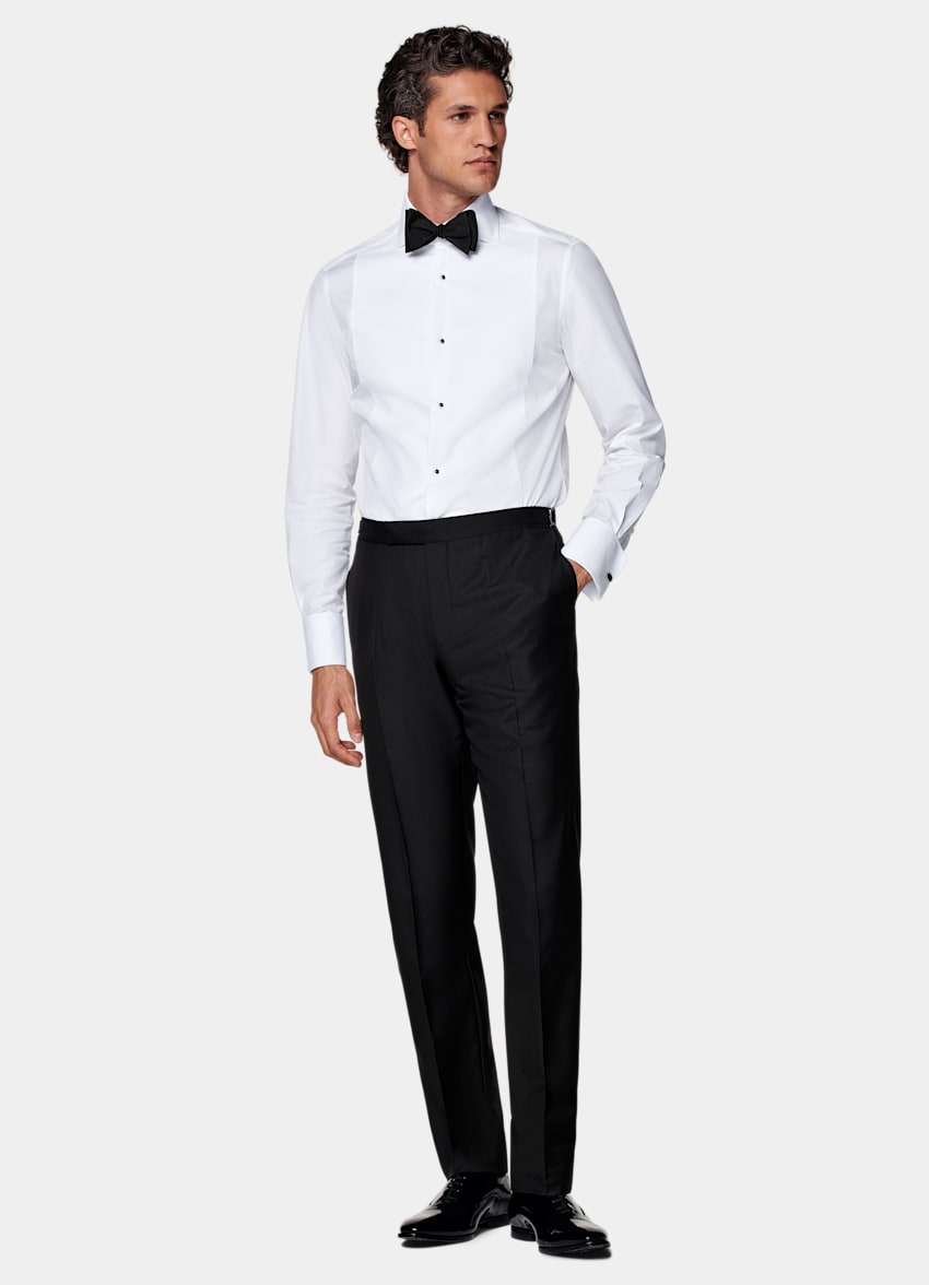 Black Slim Leg Straight Tuxedo Trousers