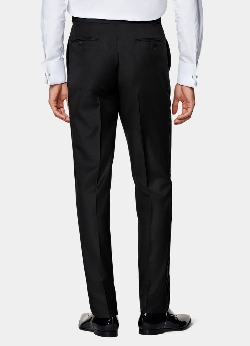 Black Slim Leg Straight Tuxedo Trousers