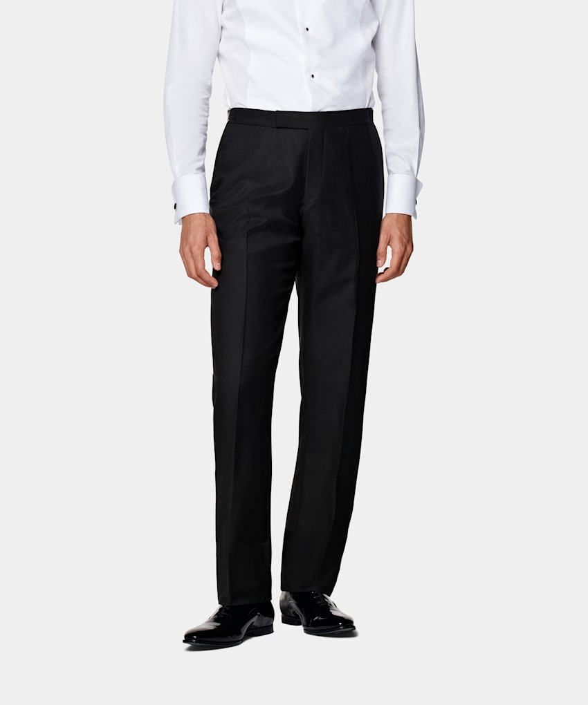 Black Straight Leg Tuxedo Trousers