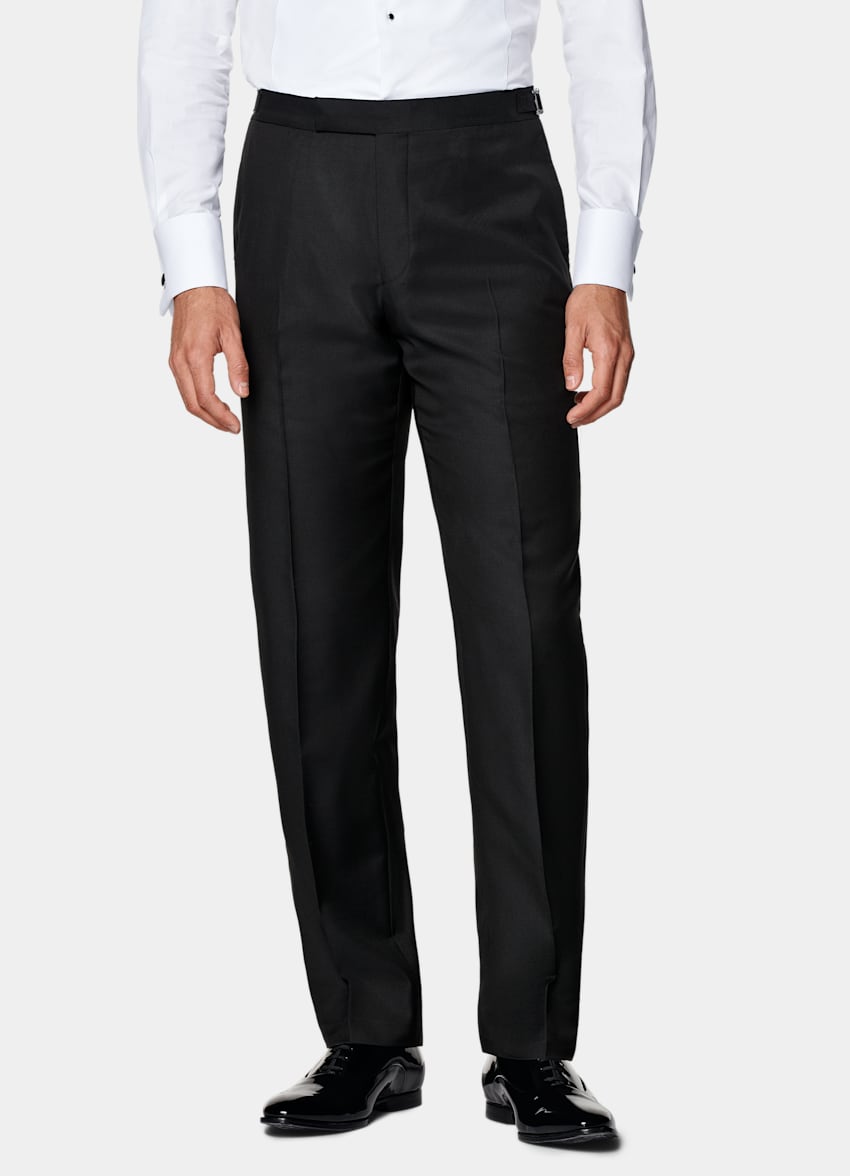 Black Straight Leg Tuxedo Trousers
