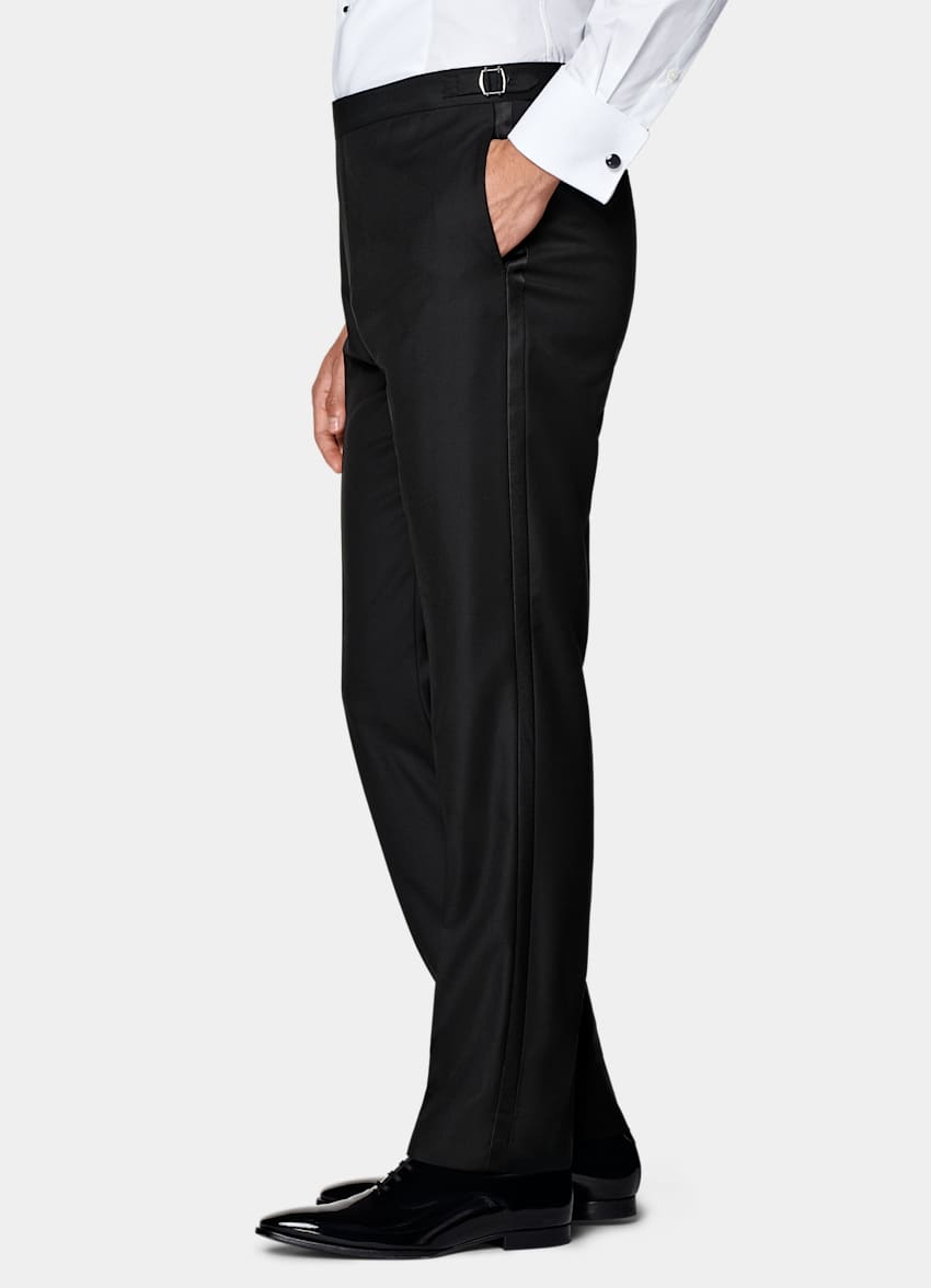 Black Straight Leg Tuxedo Trousers