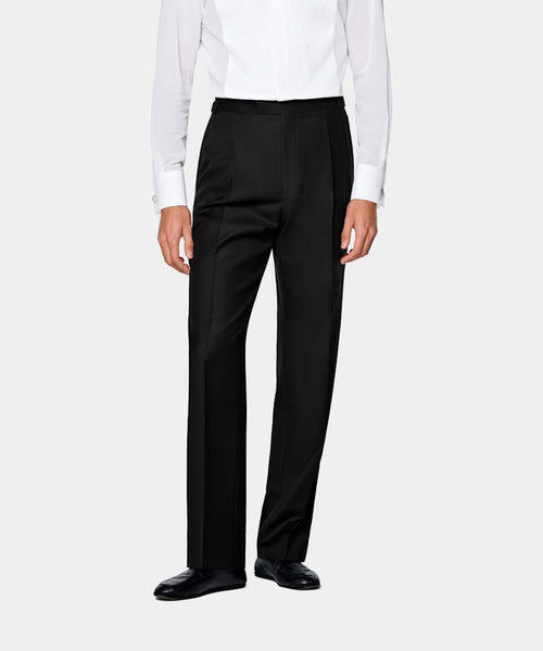 Black Wide Leg Straight Tuxedo Trousers
