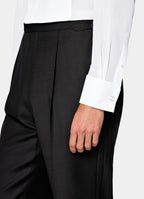 Black Wide Leg Straight Tuxedo Trousers