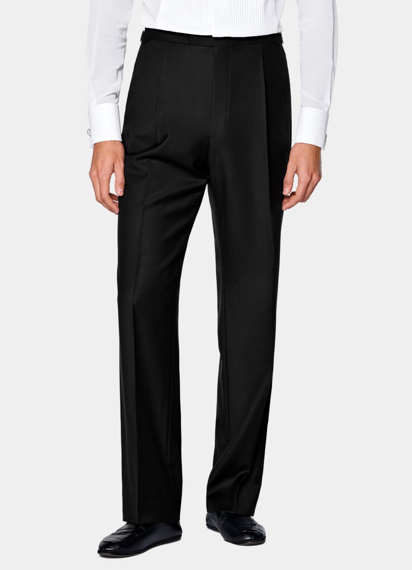 Black Wide Leg Straight Tuxedo Trousers