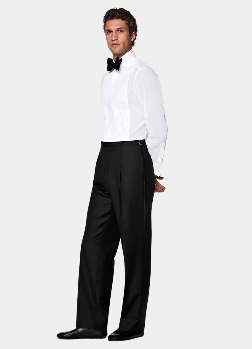 Black Wide Leg Straight Tuxedo Trousers