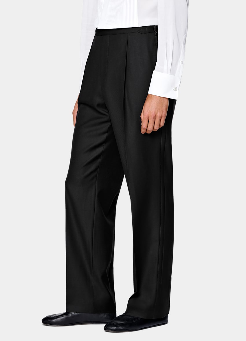 Black Wide Leg Straight Tuxedo Trousers