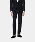 Navy Slim Leg Straight Tuxedo Trousers
