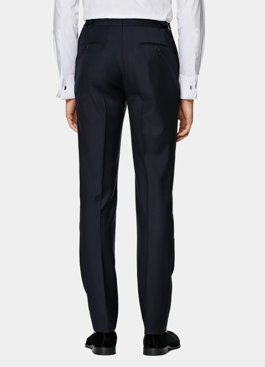 Navy Slim Leg Straight Tuxedo Trousers