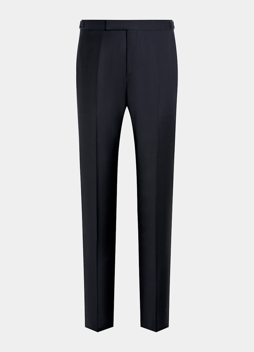 Navy Slim Leg Straight Tuxedo Trousers