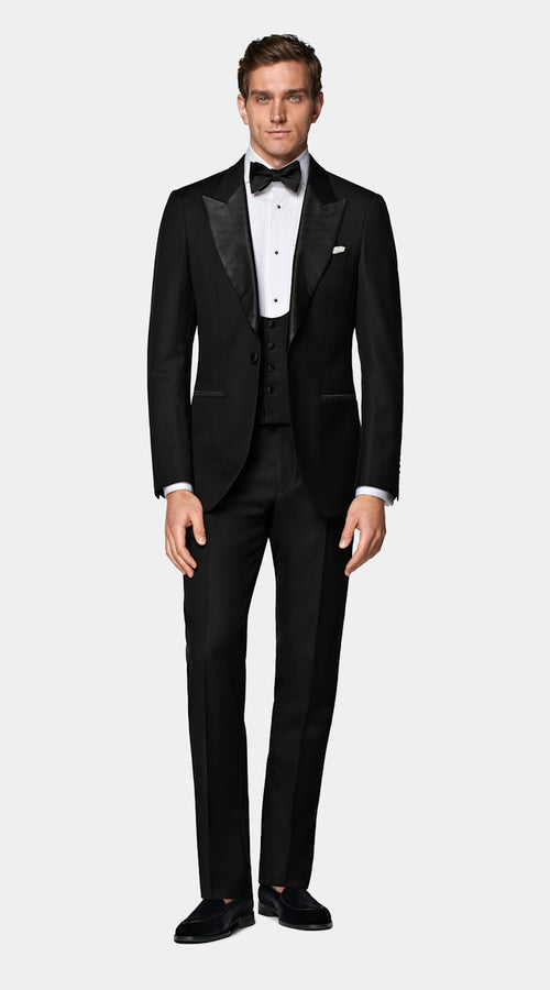 Black Three-Piece Tailored Fit Lazio Tuxedo