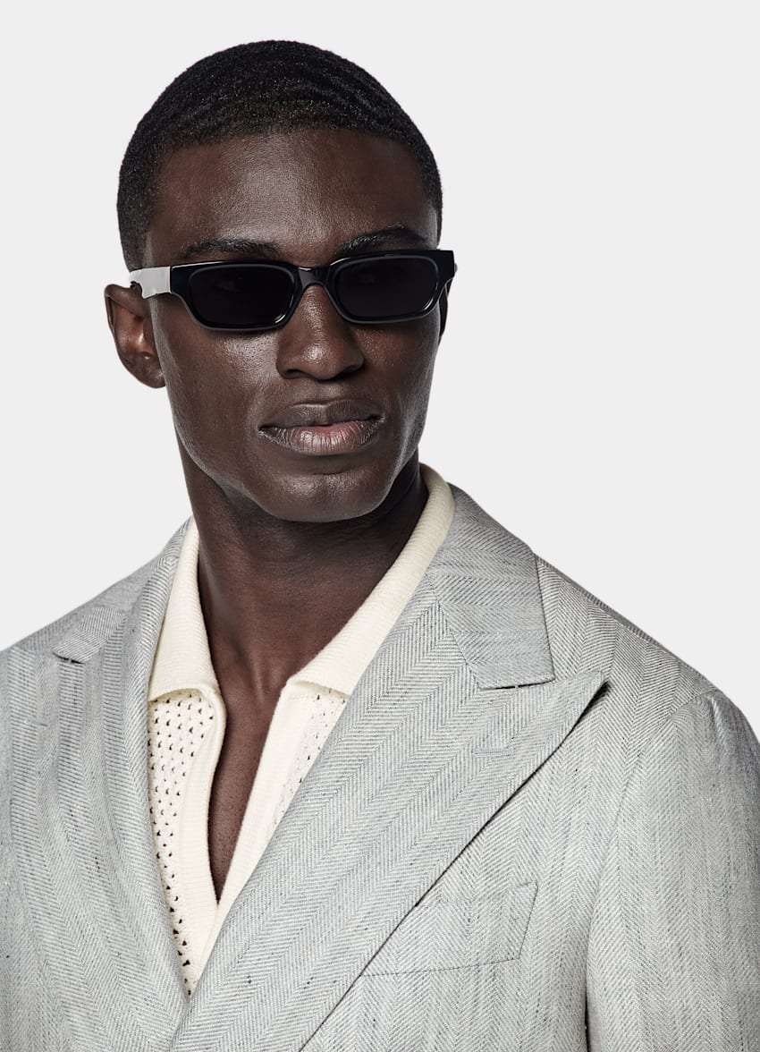 Light Grey Herringbone Tailored Fit Havana Blazer