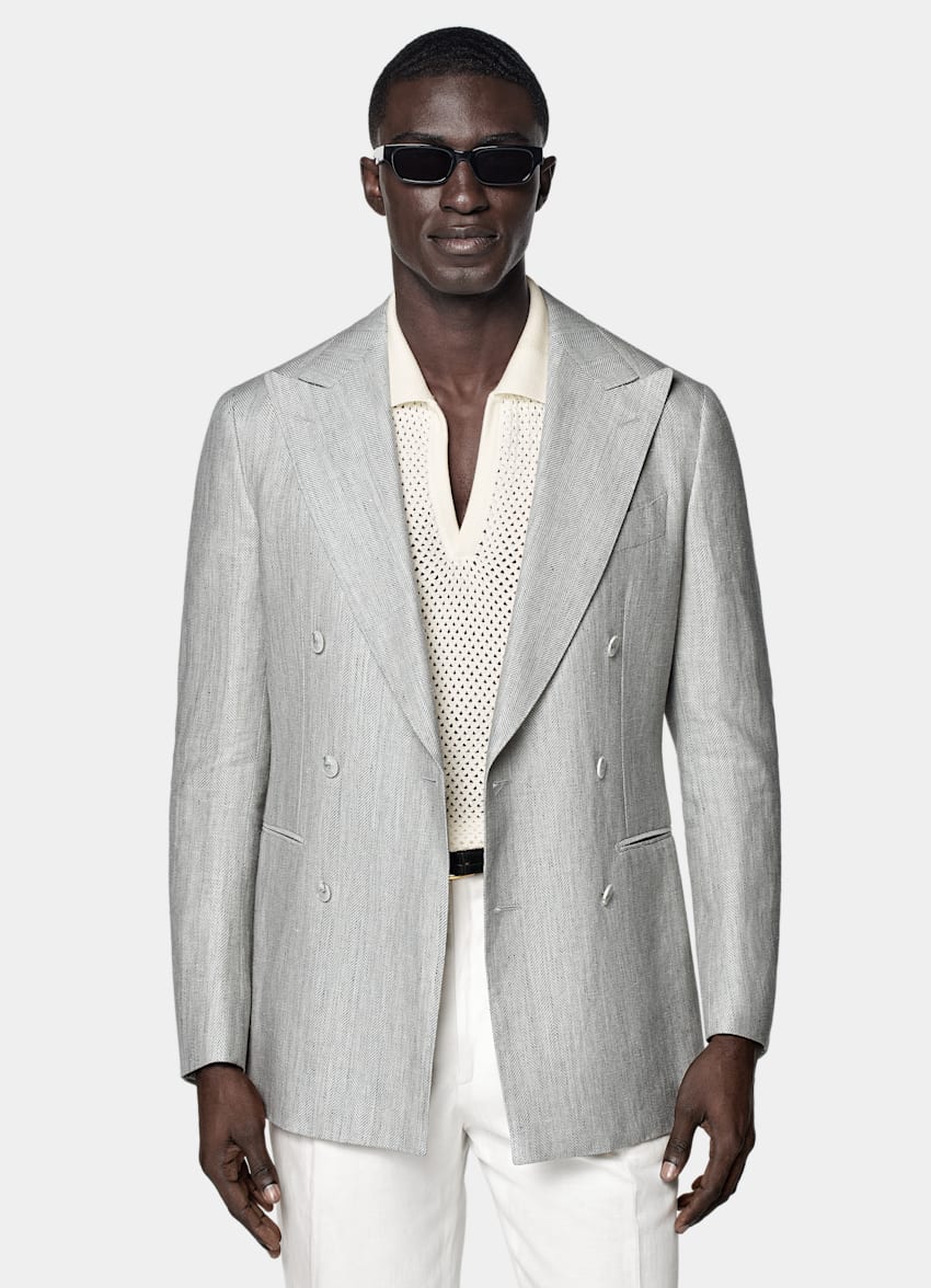 Light Grey Herringbone Tailored Fit Havana Blazer