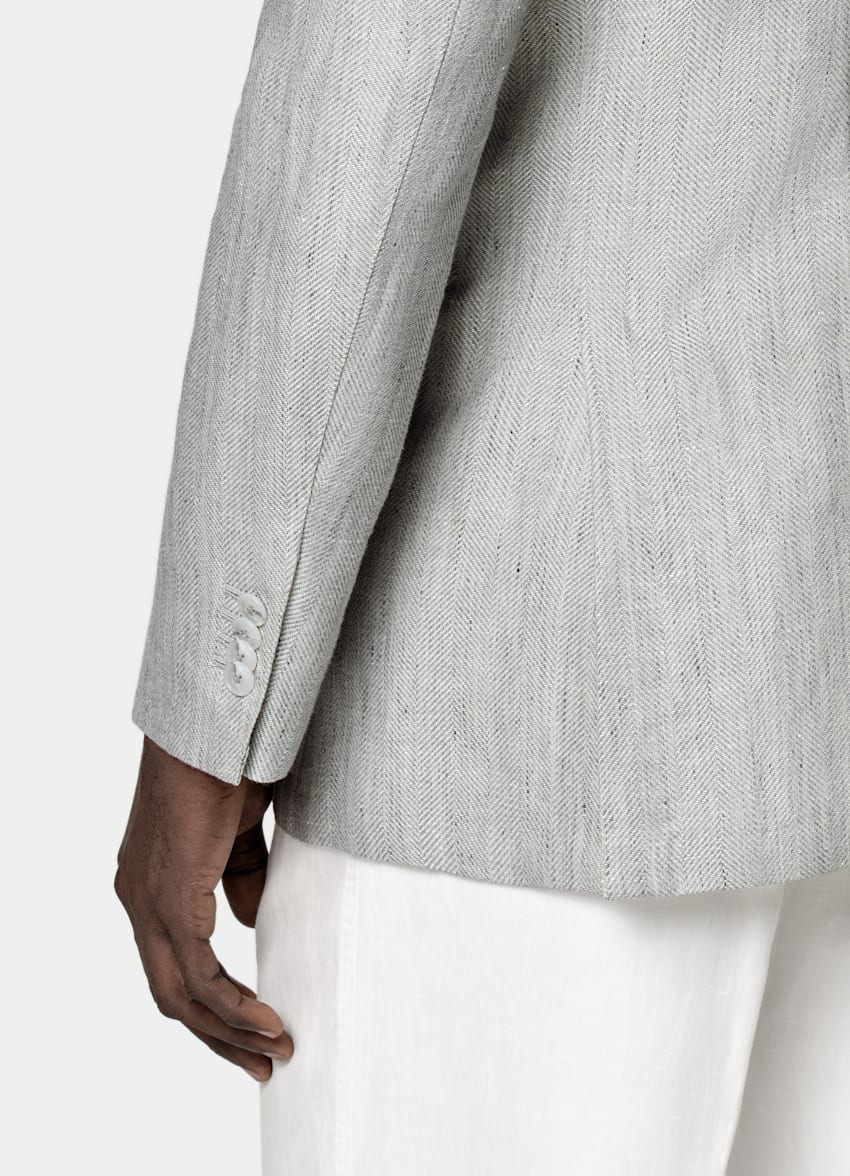 Light Grey Herringbone Tailored Fit Havana Blazer