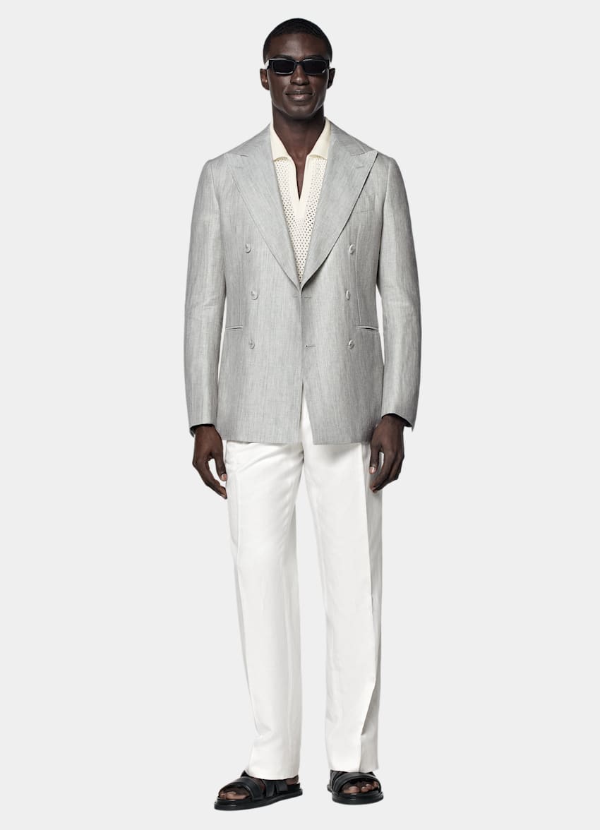 Light Grey Herringbone Tailored Fit Havana Blazer