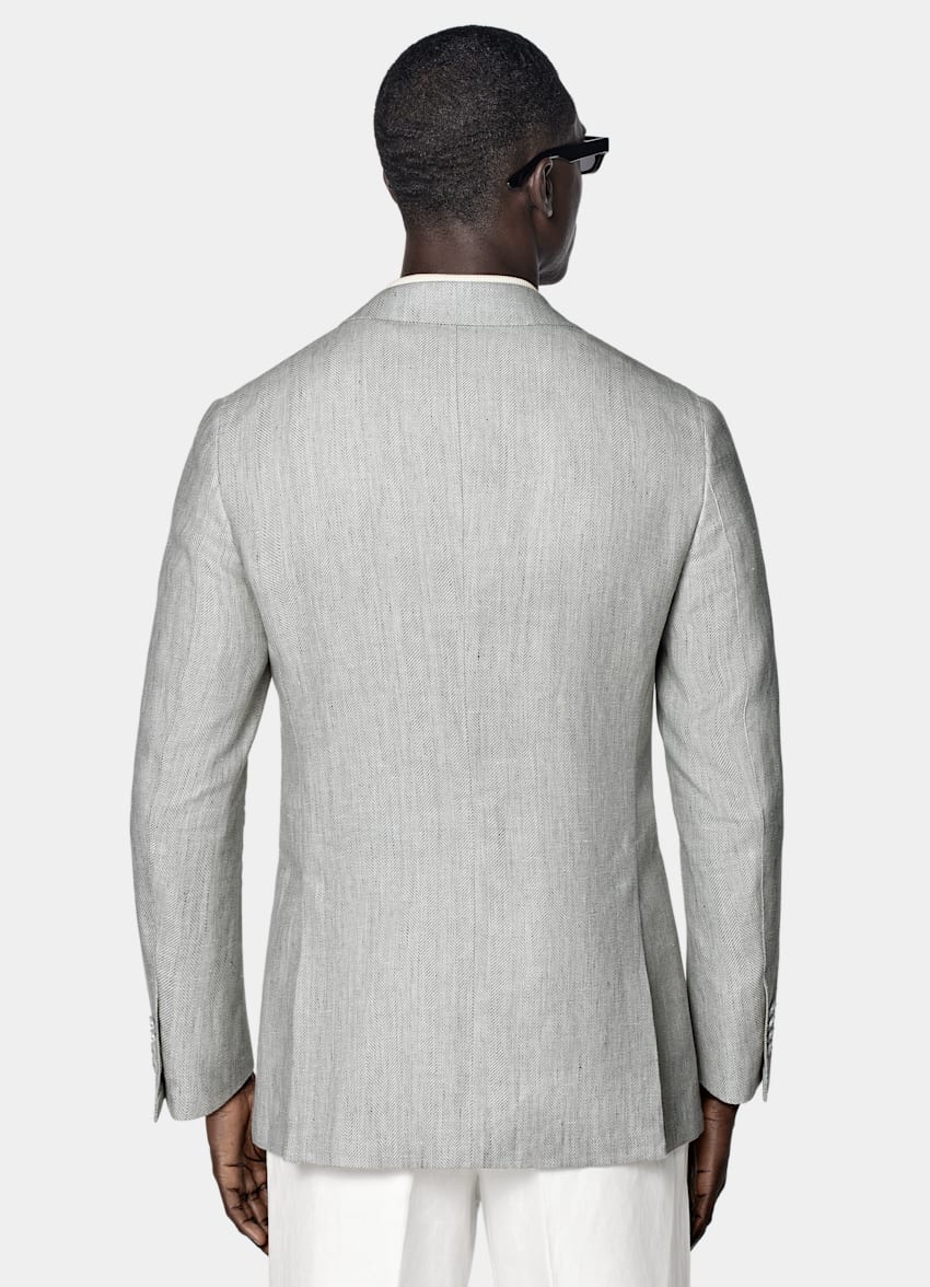 Light Grey Herringbone Tailored Fit Havana Blazer