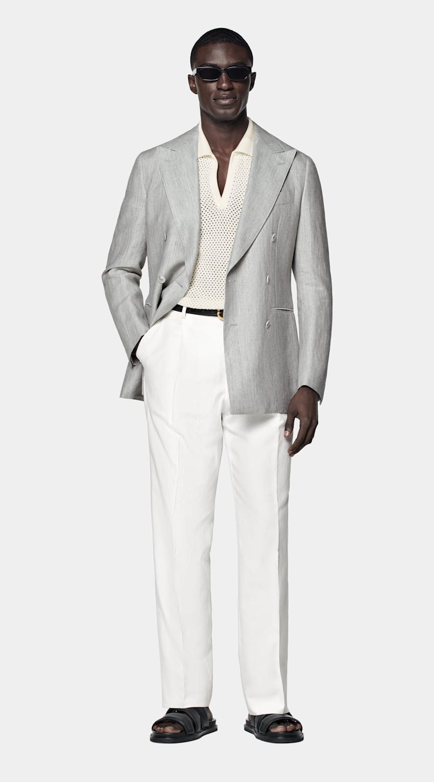 Light Grey Herringbone Tailored Fit Havana Blazer